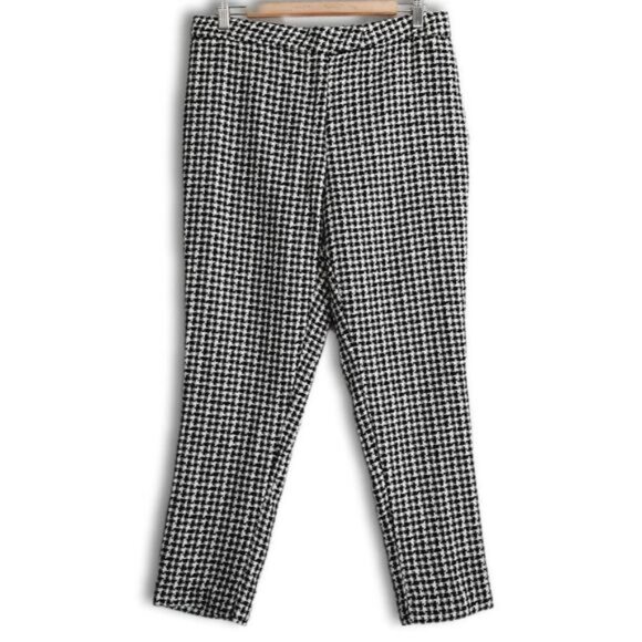 AUTRES FILLES / Houndstooth Slim Leg Ankle Crop Trousers B&W Houndstooth Sz M - Picture 2 of 15